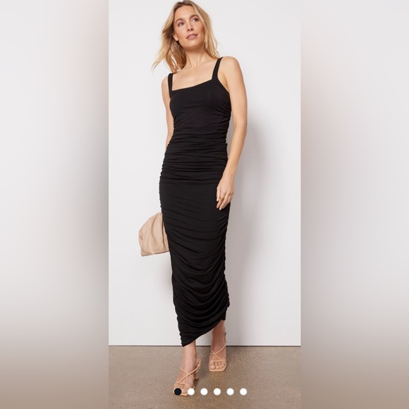 NWOT Good American Ruched Sleeveless Maxi Black Dress Size 1 Small SOLD OUT - Picture 1 of 10